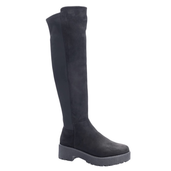NEW! DIRTY LAUNDRY Over-The-Knee Boot Manhattan Faux Suede Lug Sole Black Size 9 - Picture 1 of 14
